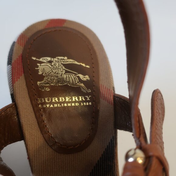Authentic Burberry Brown Leather Nova Check Plaid Platform Wedge Heel 37 US/7 - Picture 8 of 13